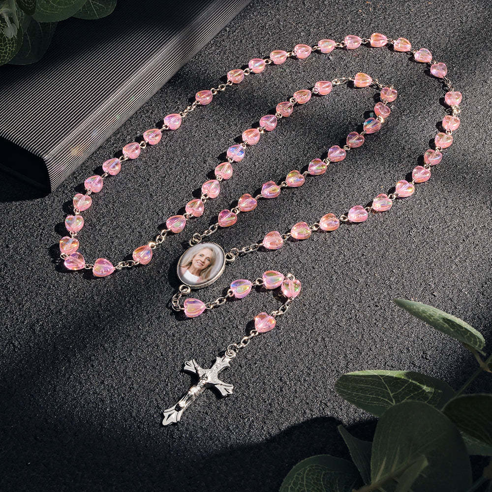 Chapelet Personnalisé Perles Croix Collier Personnalisé Croix Coeur Collier Avec Photo - votrecollierprenomfr