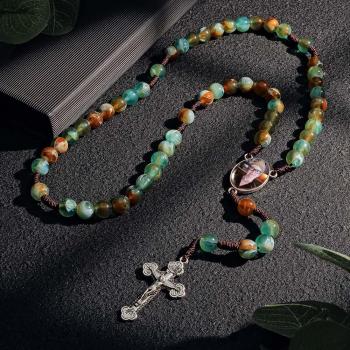 Chapelet Personnalisé En Perles D'agate, Collier Croisé, Collier De Perles Rondes D'imitation Personnalisé Avec Photo - votrecollierprenomfr
