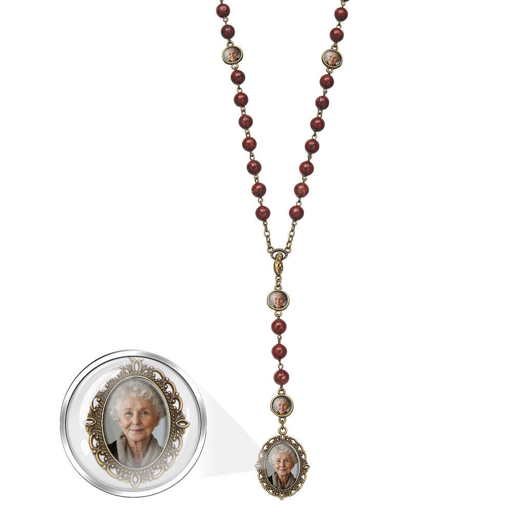 Collier Chapelet Personnalisé En Perles De Sésame, Collier Croisé Rétro Personnalisé En Pierre De Sésame Avec Photo - votrecollierprenomfr