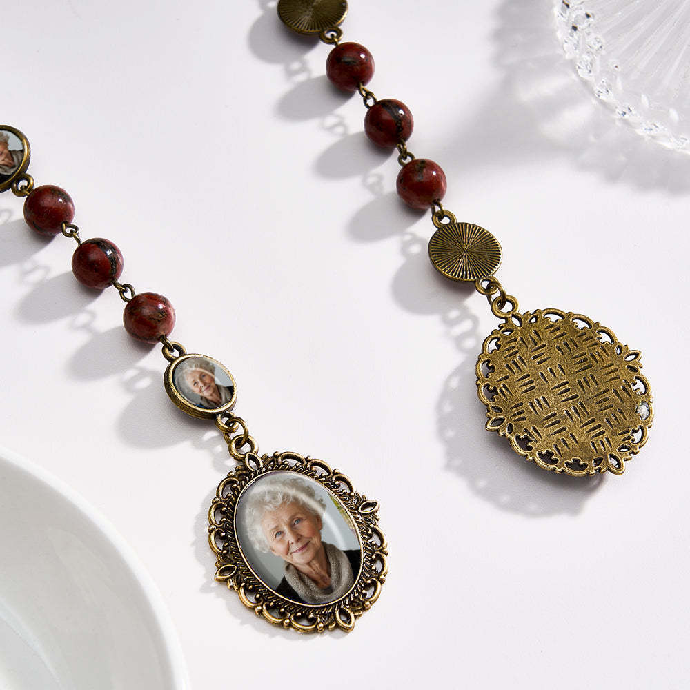 Collier Chapelet Personnalisé En Perles De Sésame, Collier Croisé Rétro Personnalisé En Pierre De Sésame Avec Photo - votrecollierprenomfr