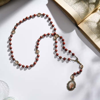 Collier Chapelet Personnalisé En Perles De Sésame, Collier Croisé Rétro Personnalisé En Pierre De Sésame Avec Photo - votrecollierprenomfr