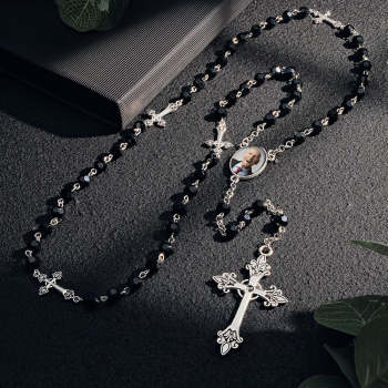 Collier De Perles Chapelet Personnalisé, Collier De Croix Gothique Personnalisé Avec Photo - votrecollierprenomfr