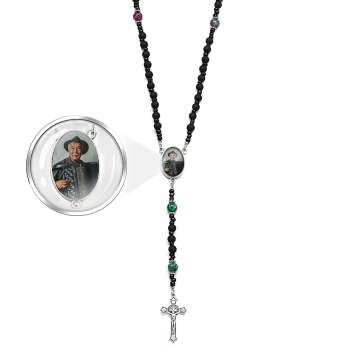 Chapelet Personnalisé En Perles, Collier Croisé, Motif Personnalisé, Collier En Imitation D'agate Noire Avec Photo - votrecollierprenomfr