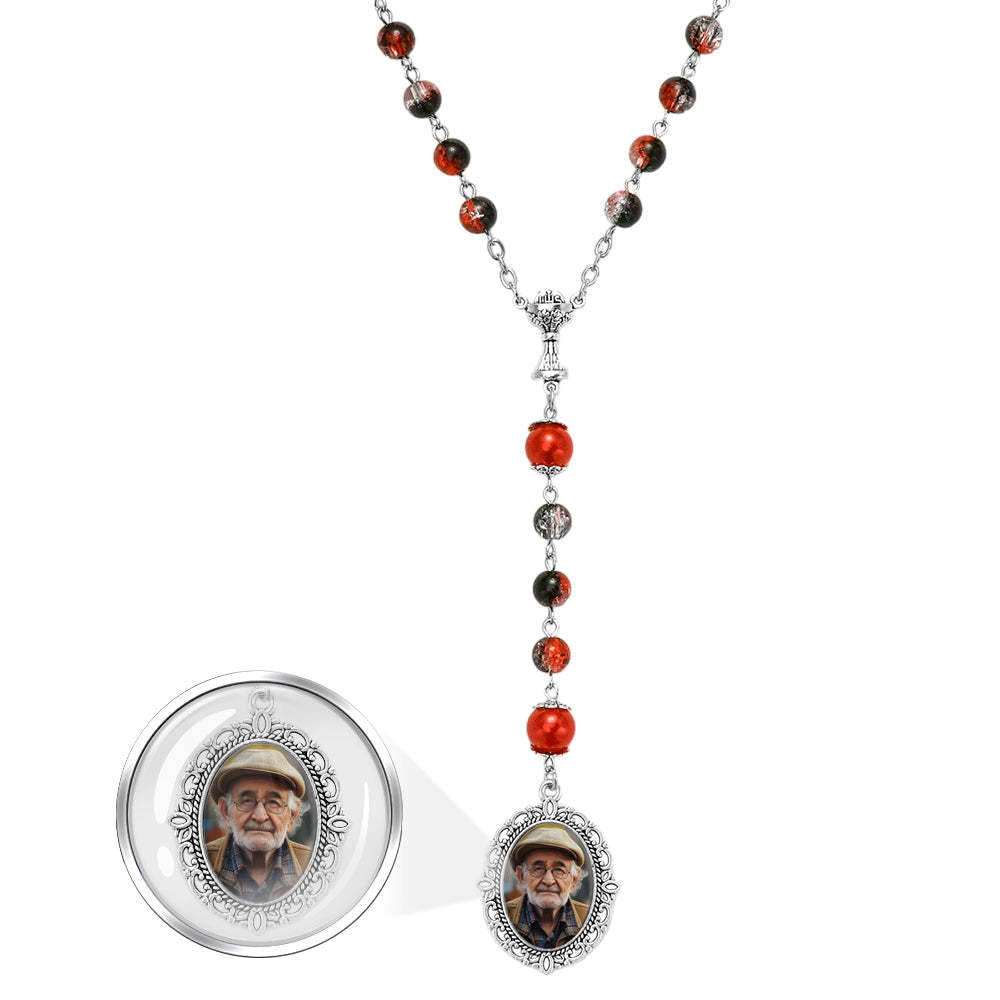Chapelet Personnalisé En Perles, Collier Croisé, Perles D'explosion En Acrylique Personnalisées, Collier De Style Long Avec Photo - votrecollierprenomfr