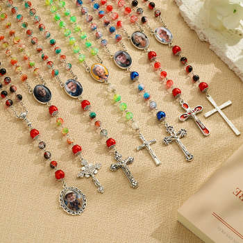 Chapelet Personnalisé En Perles, Collier Croisé, Perles D'explosion En Acrylique Personnalisées, Collier De Style Long Avec Photo - votrecollierprenomfr