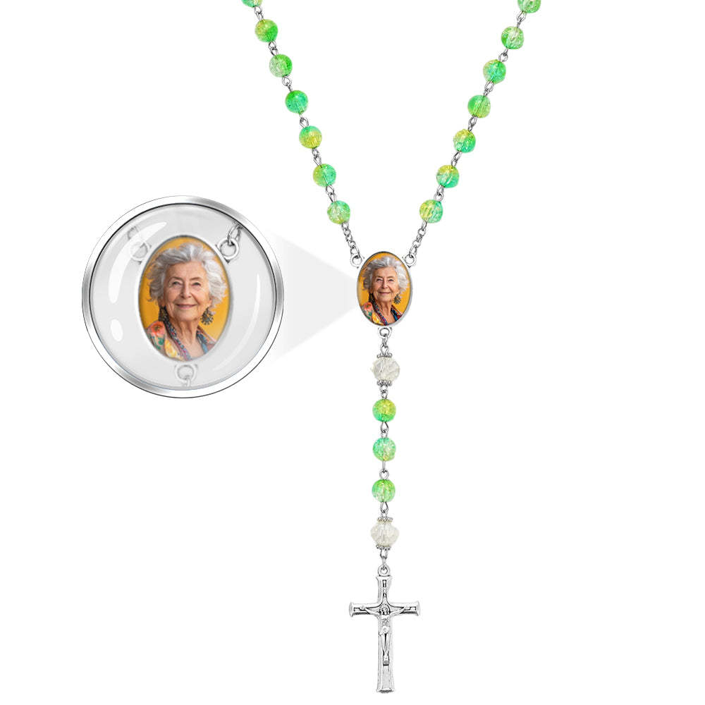 Chapelet Personnalisé En Perles, Collier Croisé, Perles D'explosion En Acrylique Personnalisées, Collier De Style Long Avec Photo - votrecollierprenomfr