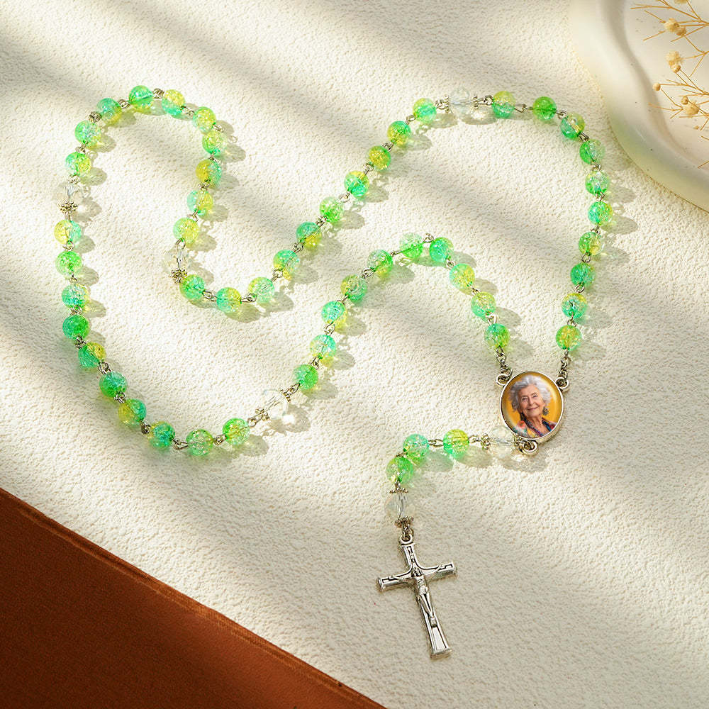 Chapelet Personnalisé En Perles, Collier Croisé, Perles D'explosion En Acrylique Personnalisées, Collier De Style Long Avec Photo - votrecollierprenomfr
