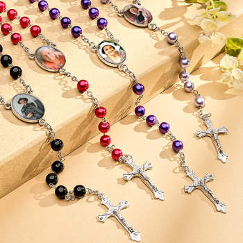 Chapelet Personnalisé En Perles, Collier Croisé, Collier De Perles D'imitation En Verre Personnalisé Avec Photo - votrecollierprenomfr