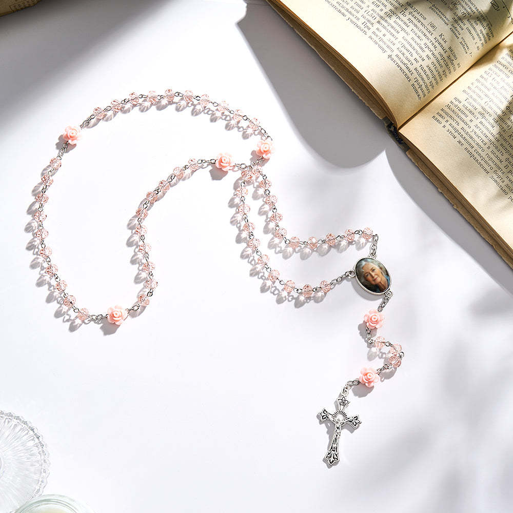 Collier Chapelet Personnalisé En Perles Et Croix, Collier En Cristal Multicolore De Style Hip-hop Avec Photo - votrecollierprenomfr