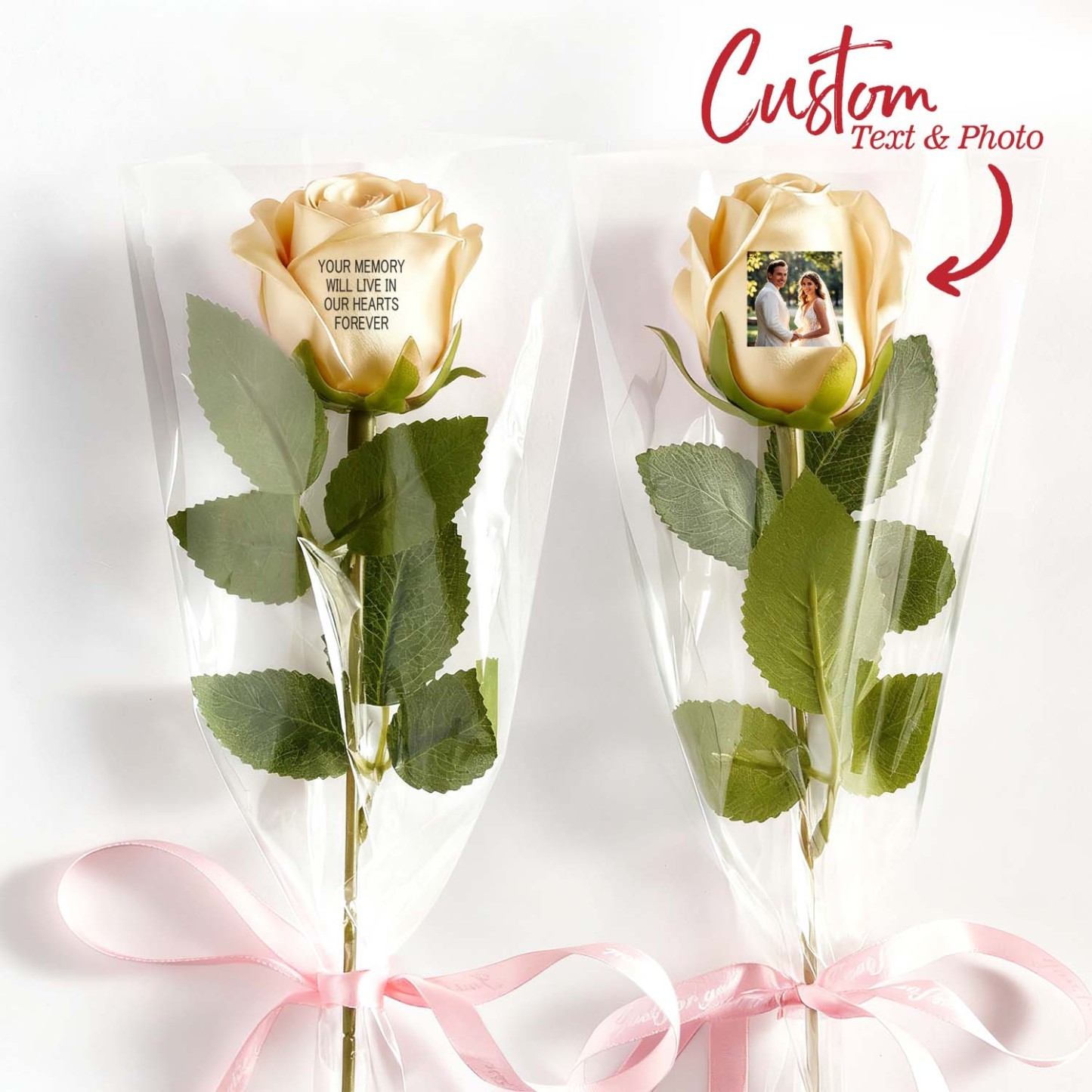 Magnifique Rose Personnalisée Avec Photo Et Texte : Le Cadeau Idéal Pour Les Couples. - votrecollierprenomfr