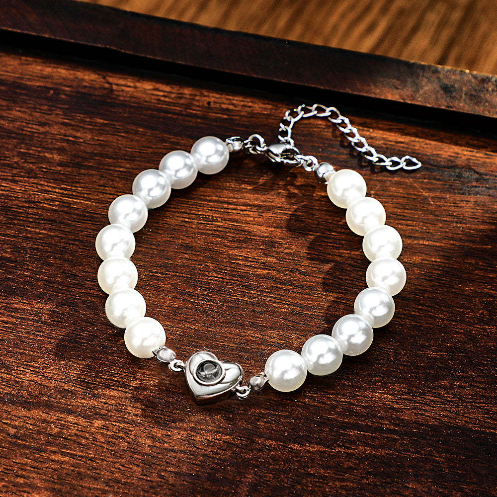 Bracelet De Projection Personnalisé Chaîne De Perles Coeur Fille Cadeau - votrecollierprenomfr