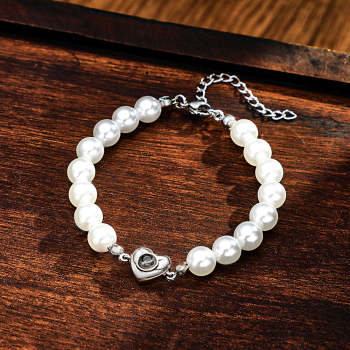 Bracelet De Projection Personnalisé Chaîne De Perles Coeur Fille Cadeau - votrecollierprenomfr