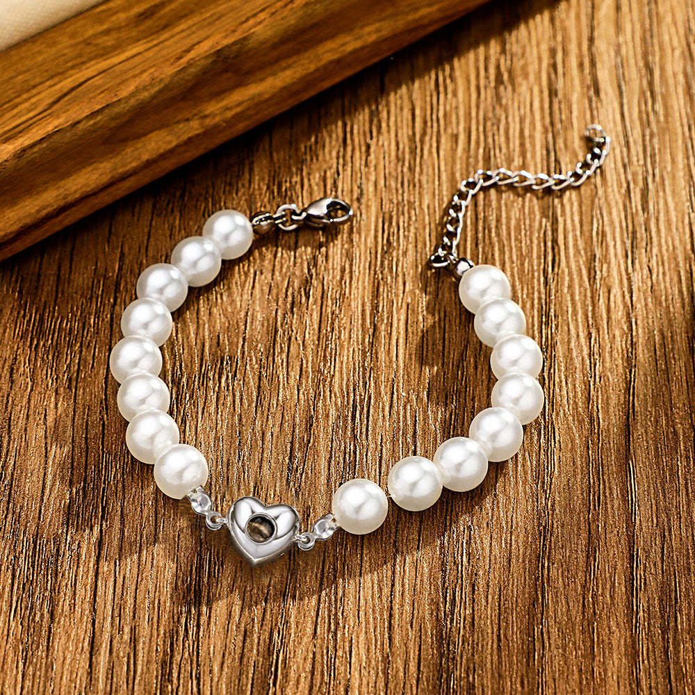 Bracelet De Projection Personnalisé Chaîne De Perles Coeur Fille Cadeau - votrecollierprenomfr