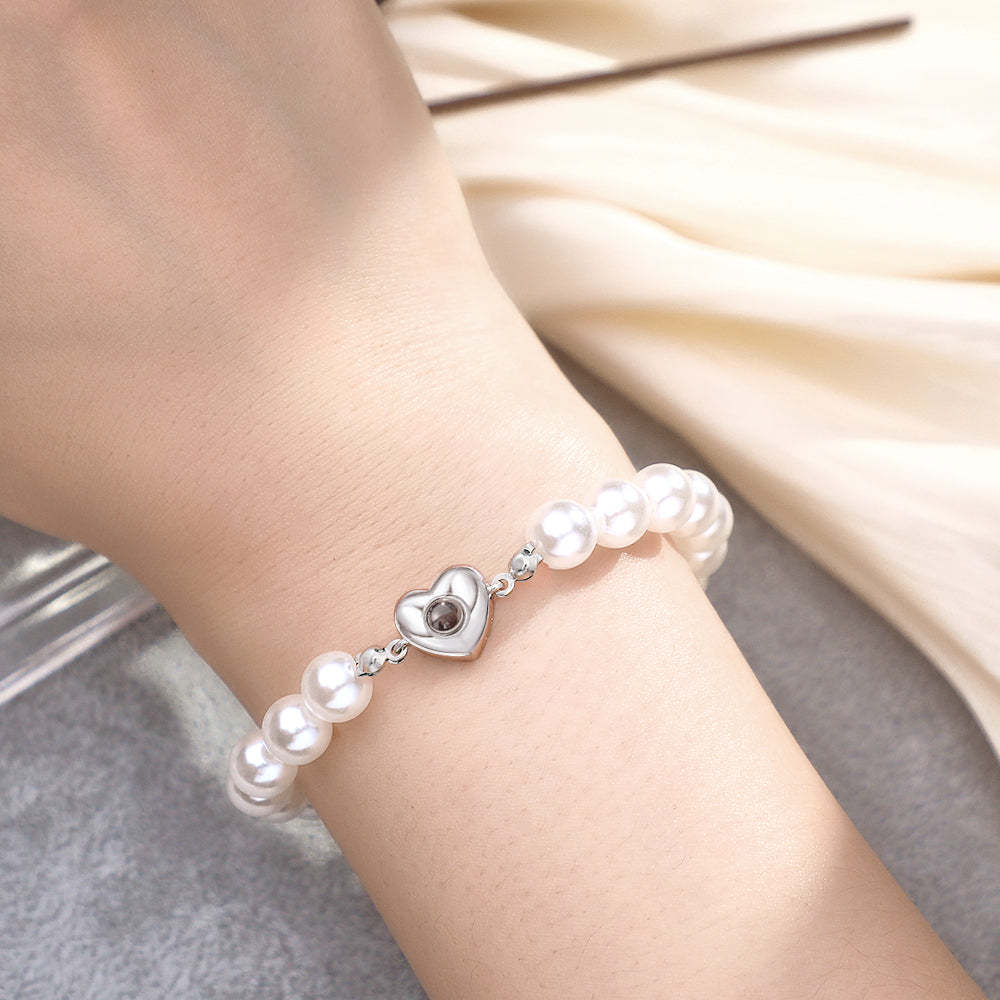 Bracelet De Projection Personnalisé Chaîne De Perles Coeur Fille Cadeau - votrecollierprenomfr