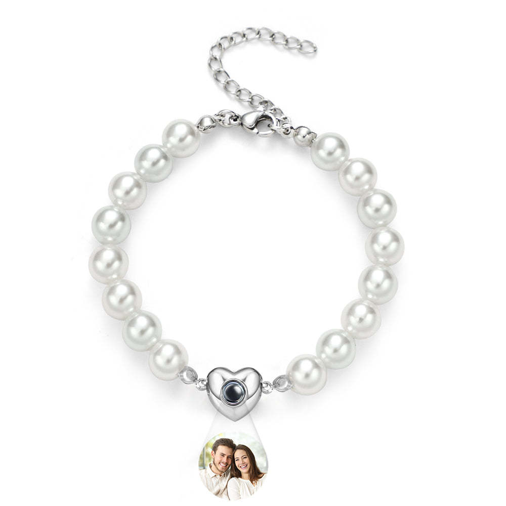 Bracelet De Projection Personnalisé Chaîne De Perles Coeur Fille Cadeau - votrecollierprenomfr