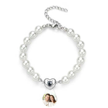 Bracelet De Projection Personnalisé Chaîne De Perles Coeur Fille Cadeau - votrecollierprenomfr