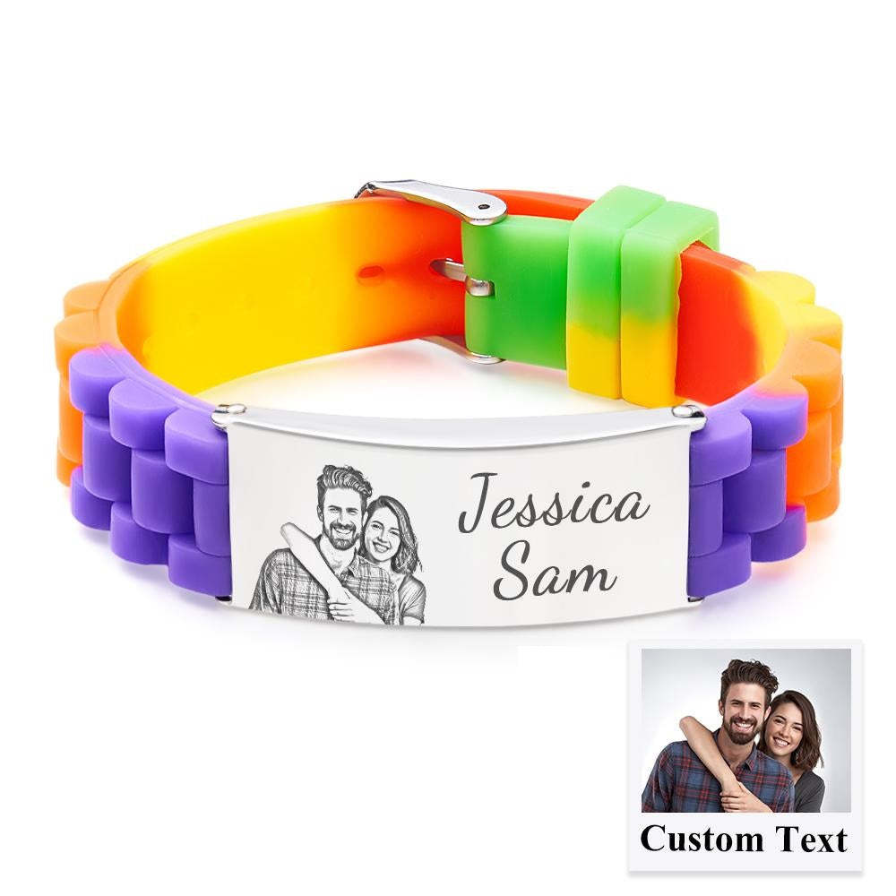 Bracelet En Silicone Avec Photo Personnalisée Avec Texte, Bracelet Coloré Unique Pour Hommes, Cadeau De Fête Des Pères - votrecollierprenomfr