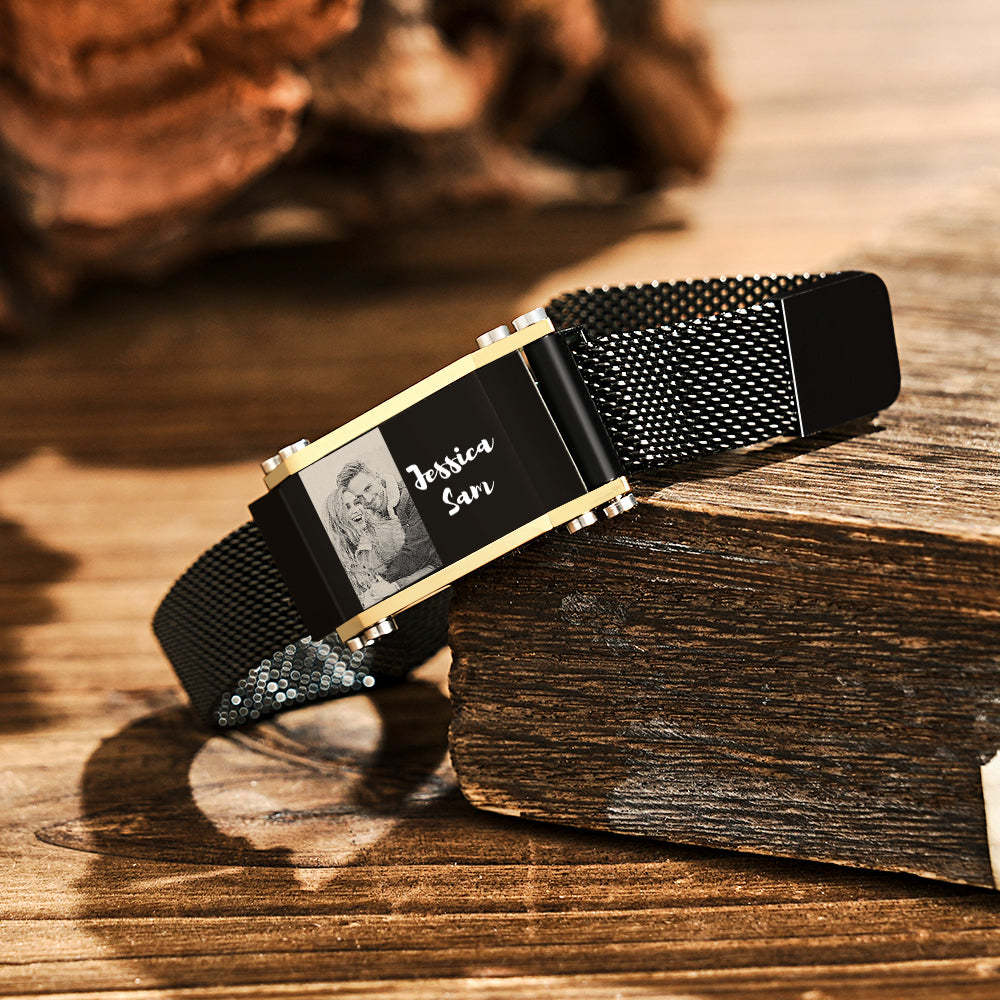 Bracelet Avec Nom Et Photo Personnalisé, Tendance, Réglable, Avec Boucle Magnétique, Pour Hommes - votrecollierprenomfr