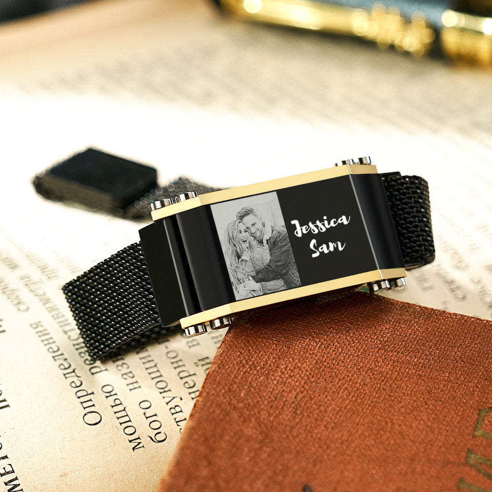 Bracelet Avec Nom Et Photo Personnalisé, Tendance, Réglable, Avec Boucle Magnétique, Pour Hommes - votrecollierprenomfr