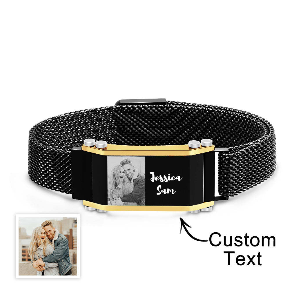 Bracelet Avec Nom Et Photo Personnalisé, Tendance, Réglable, Avec Boucle Magnétique, Pour Hommes - votrecollierprenomfr