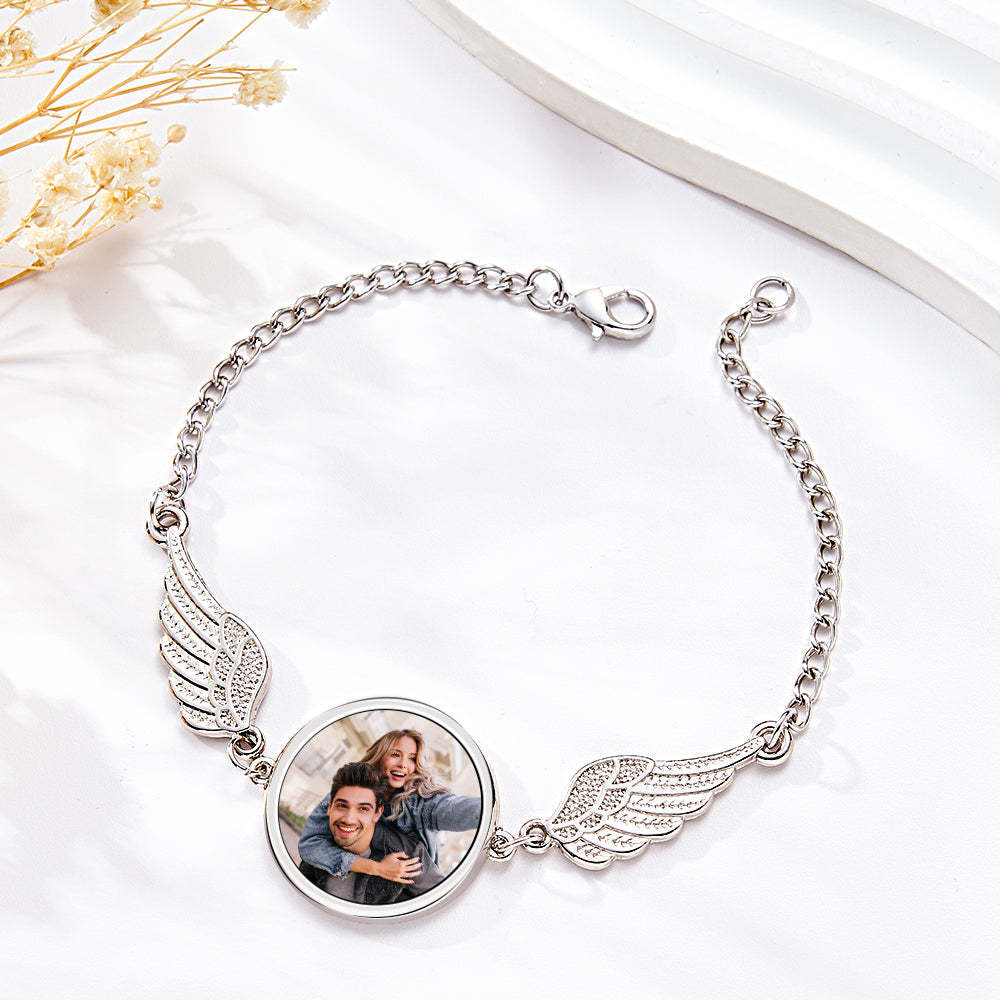 Bracelet Photo Personnalisé Avec Ailes D'ange Magnifiques, Cadeaux Pour Femmes - votrecollierprenomfr