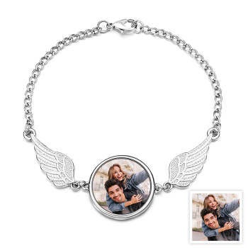 Bracelet Photo Personnalisé Avec Ailes D'ange Magnifiques, Cadeaux Pour Femmes - votrecollierprenomfr