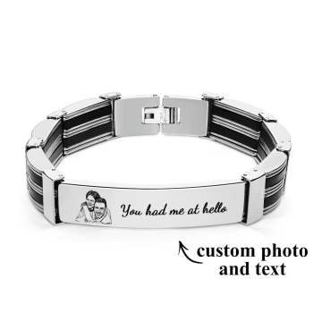 Bracelet Photo Personnalisé Avec Texte Bracelet Tendance Cadeau Fête Des Pères Pour Homme - votrecollierprenomfr