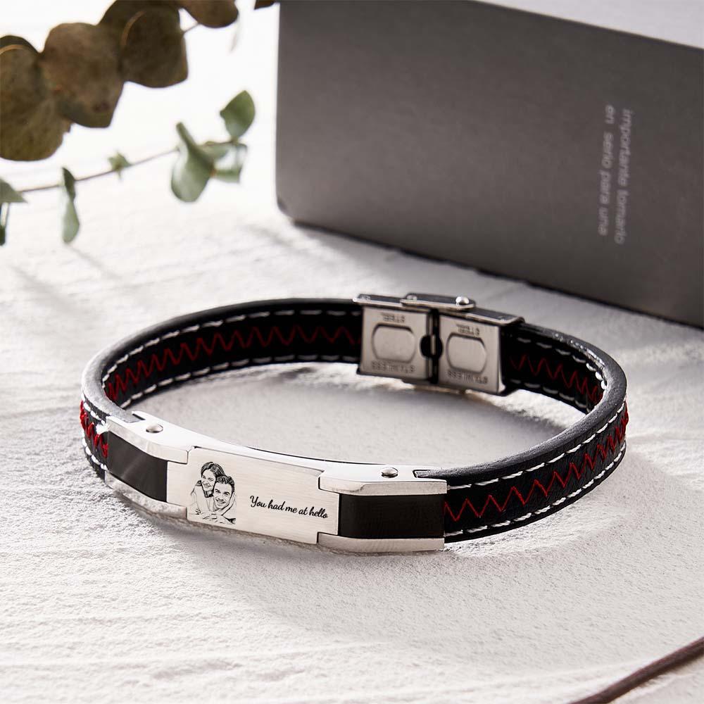 Bracelet Personnalisé Avec Photo Gravée, Cadeau En Cuir À La Mode Pour Hommes - votrecollierprenomfr