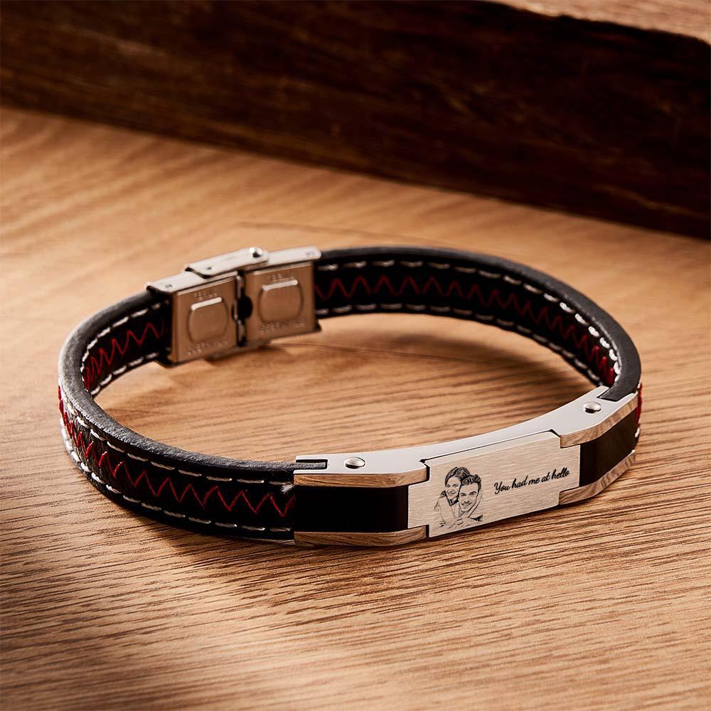 Bracelet Personnalisé Avec Photo Gravée, Cadeau En Cuir À La Mode Pour Hommes - votrecollierprenomfr