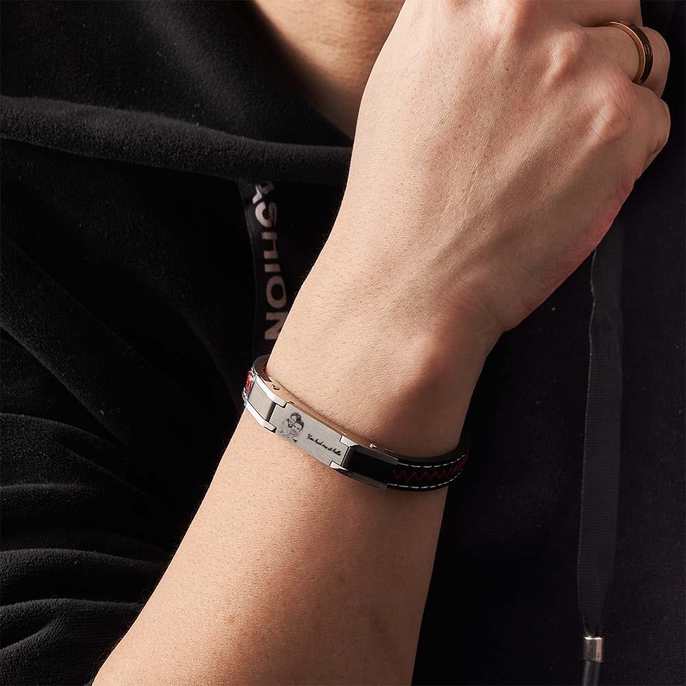 Bracelet Personnalisé Avec Photo Gravée, Cadeau En Cuir À La Mode Pour Hommes - votrecollierprenomfr
