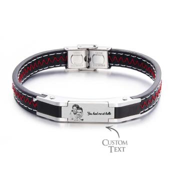 Bracelet Personnalisé Avec Photo Gravée, Cadeau En Cuir À La Mode Pour Hommes - votrecollierprenomfr