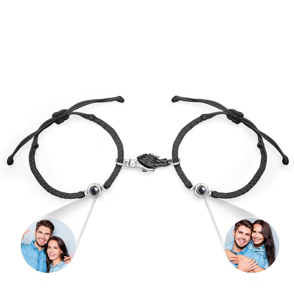 Bracelet Gravé Personnalisé Poignée De Main Magnétique Cadeau De Couple - votrecollierprenomfr