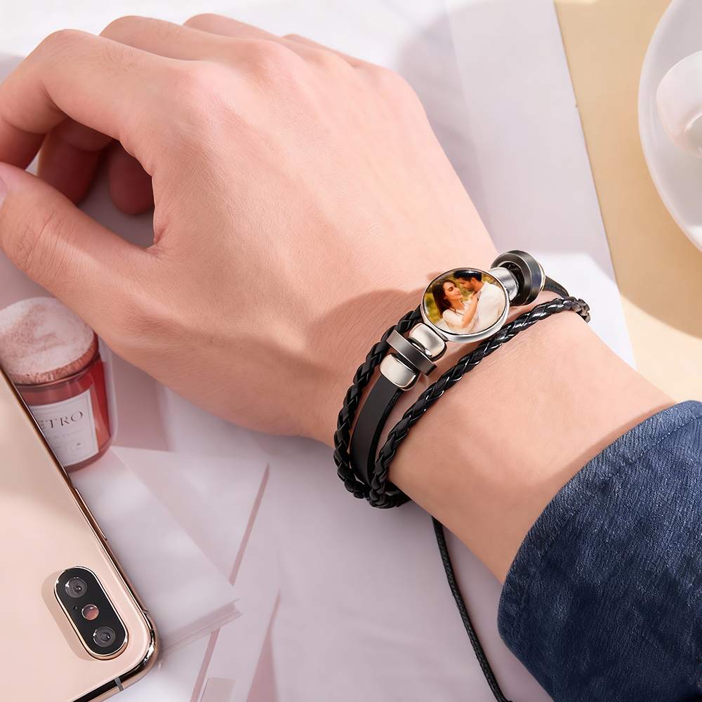 Bracelet En Cuir Personnalisé Avec Photo - Cadeau Idéal Pour La Saint-valentin Ou Un Anniversaire