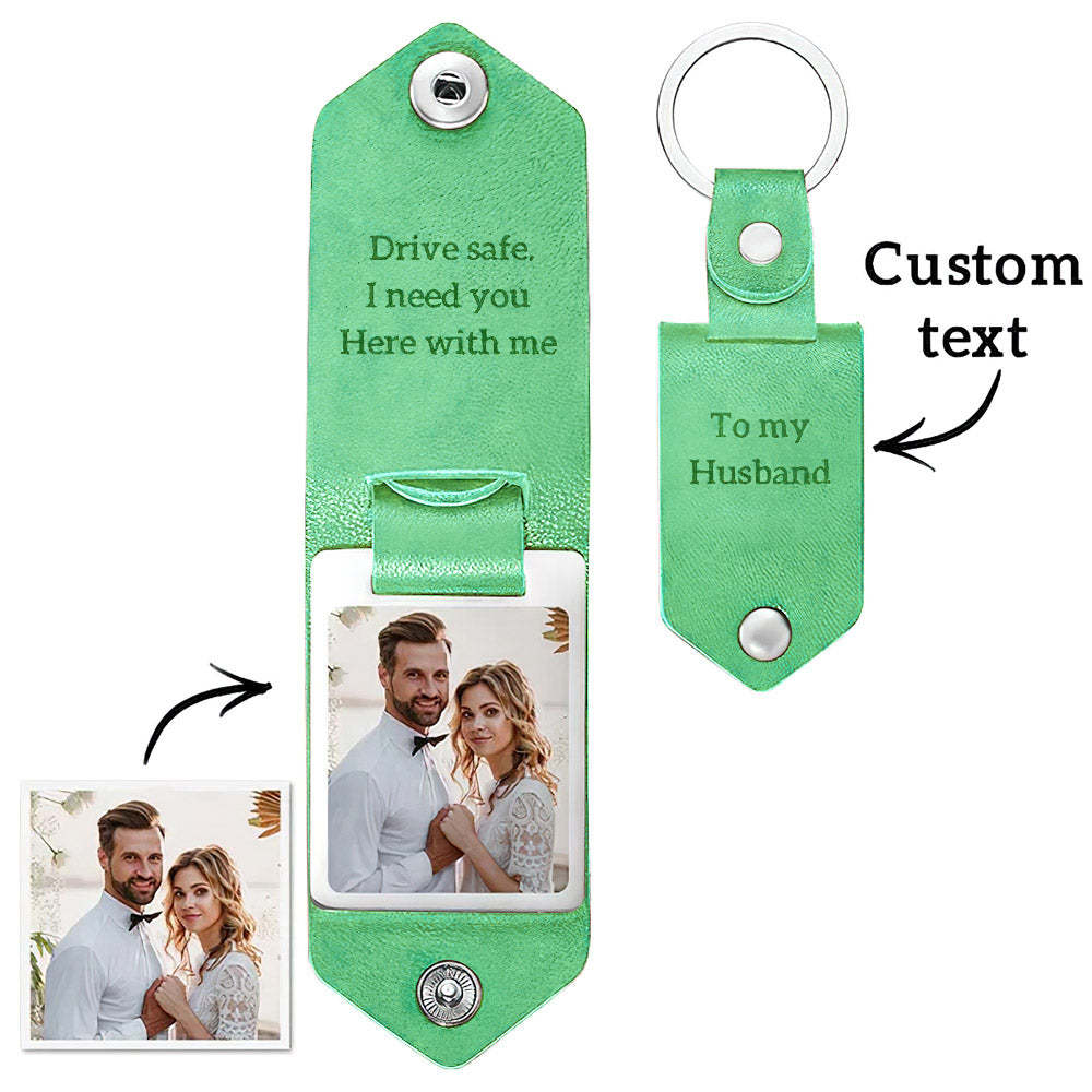 Porte-clés Photo En Cuir Personnalisé, Texte Gravé Personnalisé, Porte-clés Commémoratif, Cadeaux D'anniversaire Et De Mariage - votrecollierprenomfr