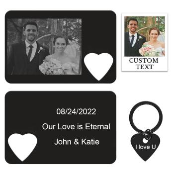 Ensemble De Porte-clés Avec Carte De Portefeuille Gravée Avec Photo Personnalisée Cadeaux De Couple Créatifs - votrecollierprenomfr