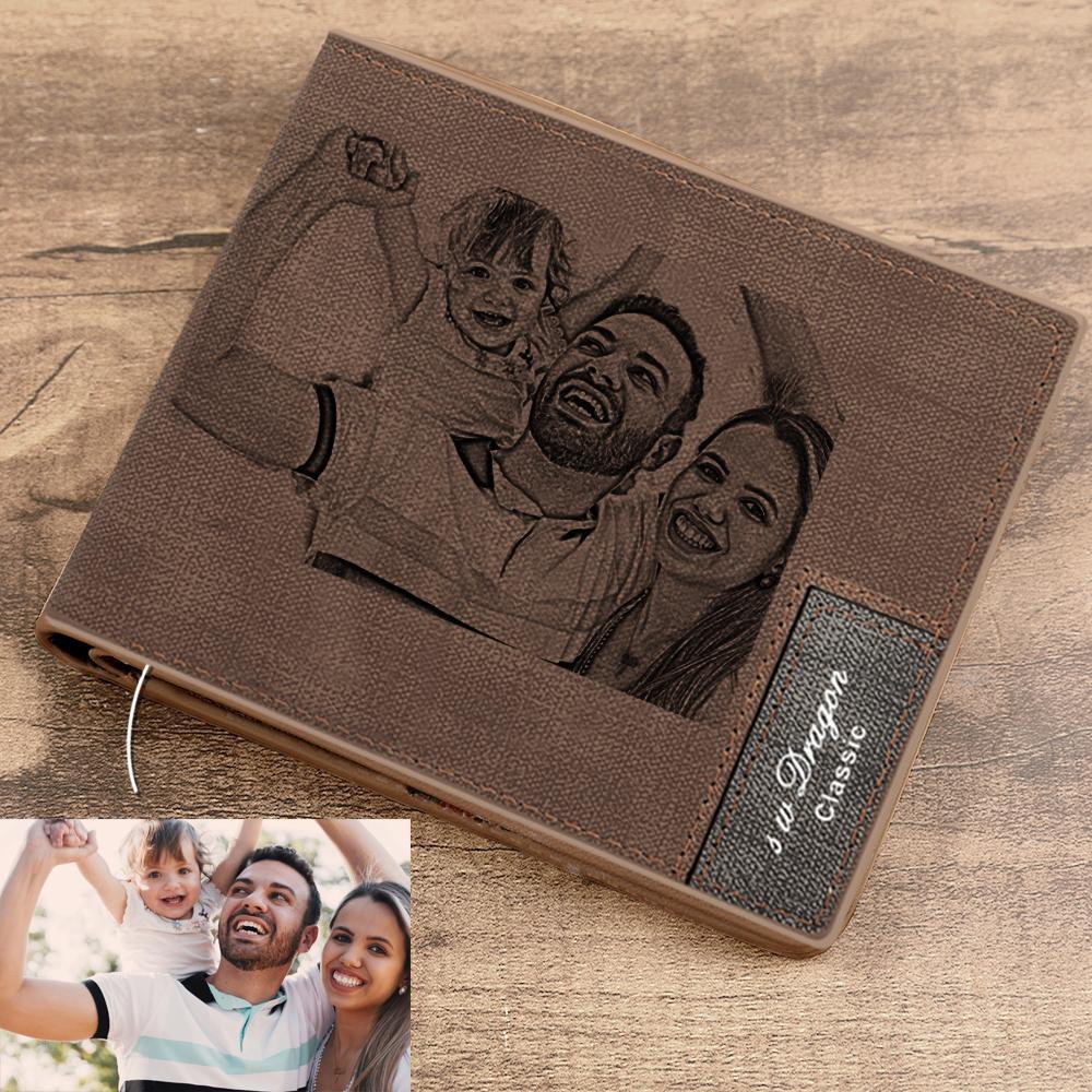 Portefeuille photo personnalisé à deux volets gravé pour homme