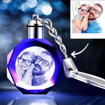 Cadeaux pour Couple  Porte-clés Photo Cristal Personnalisé Octogone