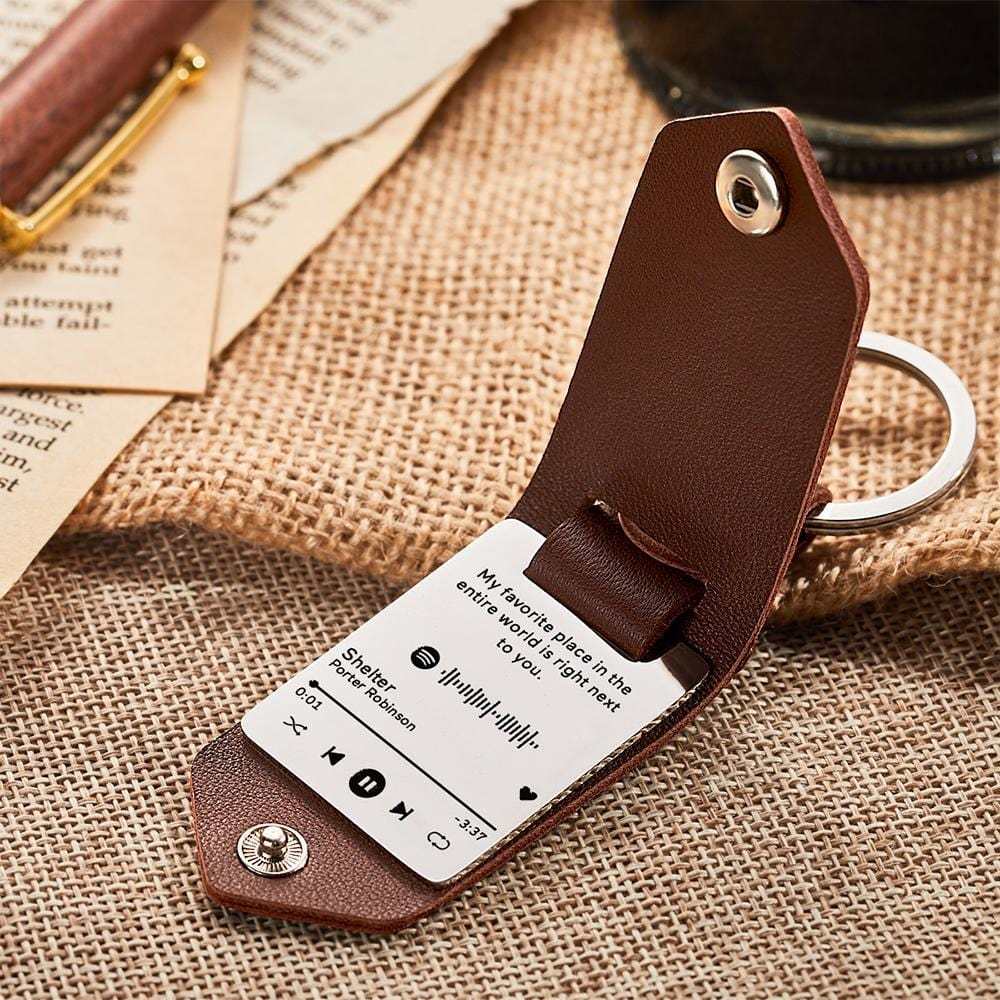Porte-clés Spotify Song Porte-clés Gravés Cadeaux En Cuir Pour Lui - votrecollierprenomfr