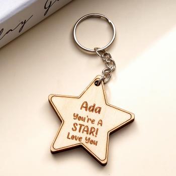 Porte-clés Gravé Personnalisé Pentagramme Cadeaux En Bois Créatifs - votrecollierprenomfr