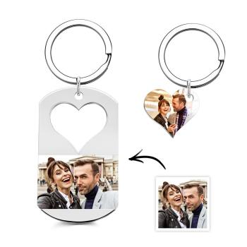 Porte-clés Personnalisé Avec Photo Gravée, Cœur Créatif, Une Paire De Cadeaux De Couple - votrecollierprenomfr