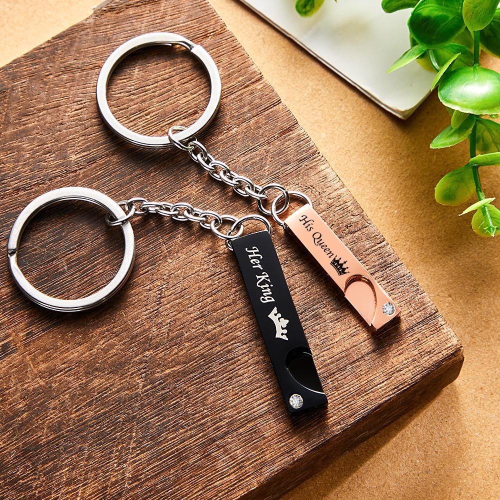 Cadeaux De Mode Créatifs De Couronne De Porte-clés De Couple Gravés Par Coutume - votrecollierprenomfr