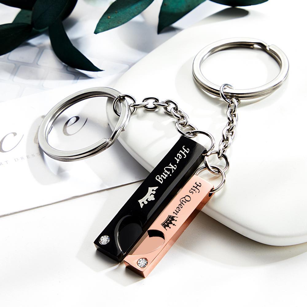 Cadeaux De Mode Créatifs De Couronne De Porte-clés De Couple Gravés Par Coutume - votrecollierprenomfr