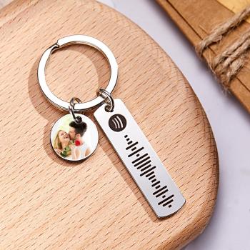 Porte-clés Personnalisé Avec Photo Gravée, Code Spotify Scannable, Cadeaux Créatifs - votrecollierprenomfr