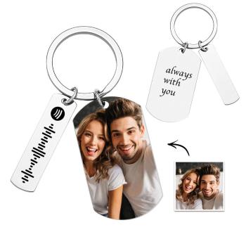 Porte-clés À Code Spotify Scannable Personnalisé, Cadeaux Créatifs En Métal Gravés Avec Photo - votrecollierprenomfr