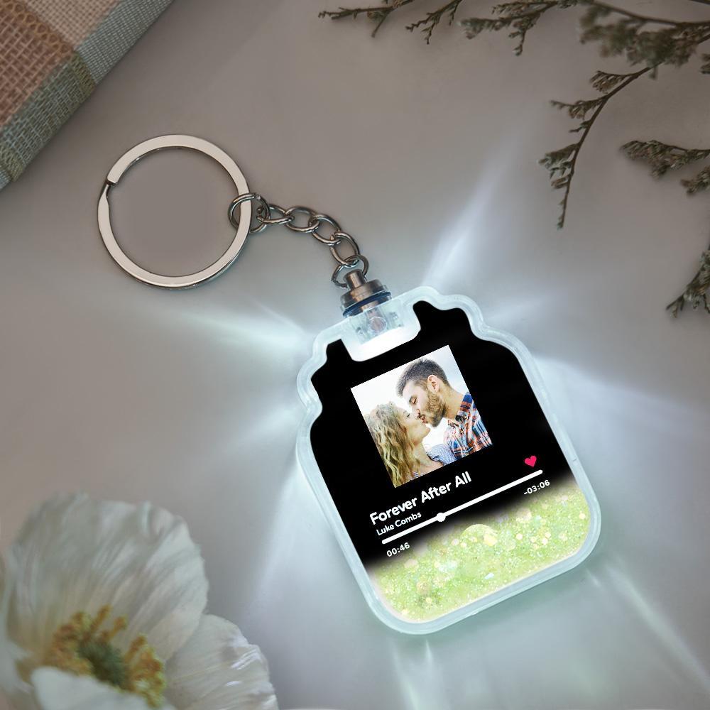 Porte-clés En Forme De Bouteille De Dérive De Sables Mouvants Illuminé Par Code Spotify Scannable Par Photo Personnalisée - votrecollierprenomfr