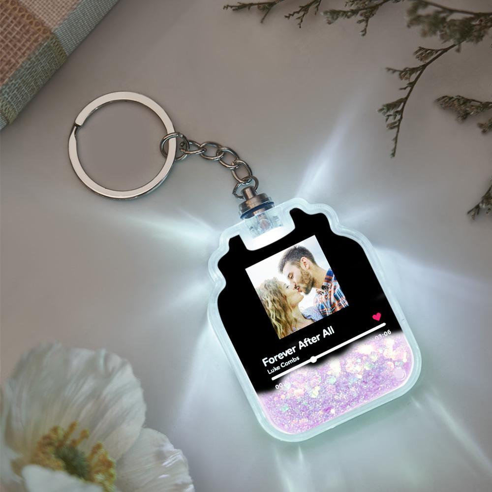 Porte-clés En Forme De Bouteille De Dérive De Sables Mouvants Illuminé Par Code Spotify Scannable Par Photo Personnalisée - votrecollierprenomfr