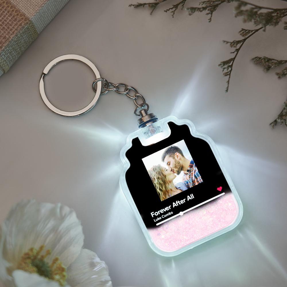 Porte-clés En Forme De Bouteille De Dérive De Sables Mouvants Illuminé Par Code Spotify Scannable Par Photo Personnalisée - votrecollierprenomfr
