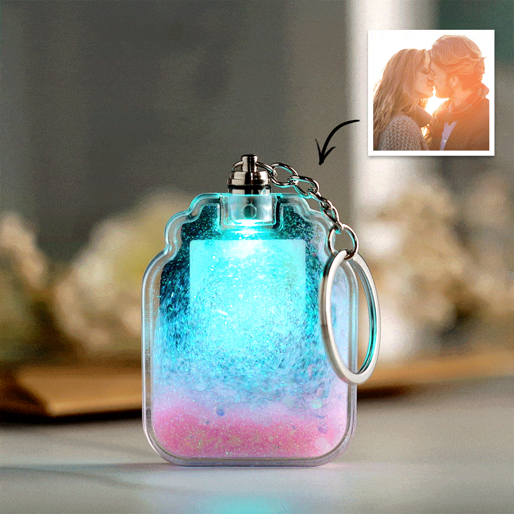 Porte-clés En Forme De Bouteille De Dérive De Sables Mouvants Illuminé Par Code Spotify Scannable Par Photo Personnalisée - votrecollierprenomfr