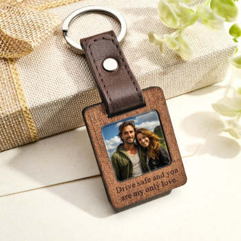 Porte-clés Photo En Cuir Avec Texte Personnalisé, Cadeau Photo Personnalisé - votrecollierprenomfr