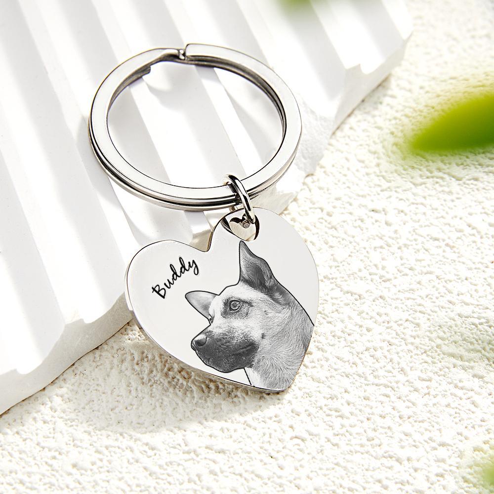 Porte-clés Personnalisé En Forme De Cœur, Portrait D'animal De Compagnie, Nom Personnalisé - votrecollierprenomfr
